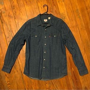 Levi Western Denim Button-Down Shirt - Dark Wash - Men’s Large Tall